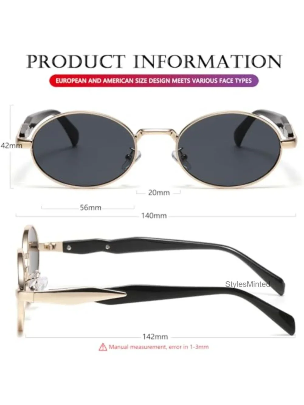 Retro Oval Metal Framed Sunglasses with UV Protection